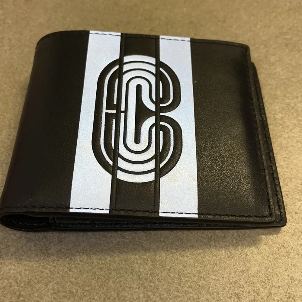 Coach New York Leather Bifold Wallet black silver reflective QBQ6S new Mens